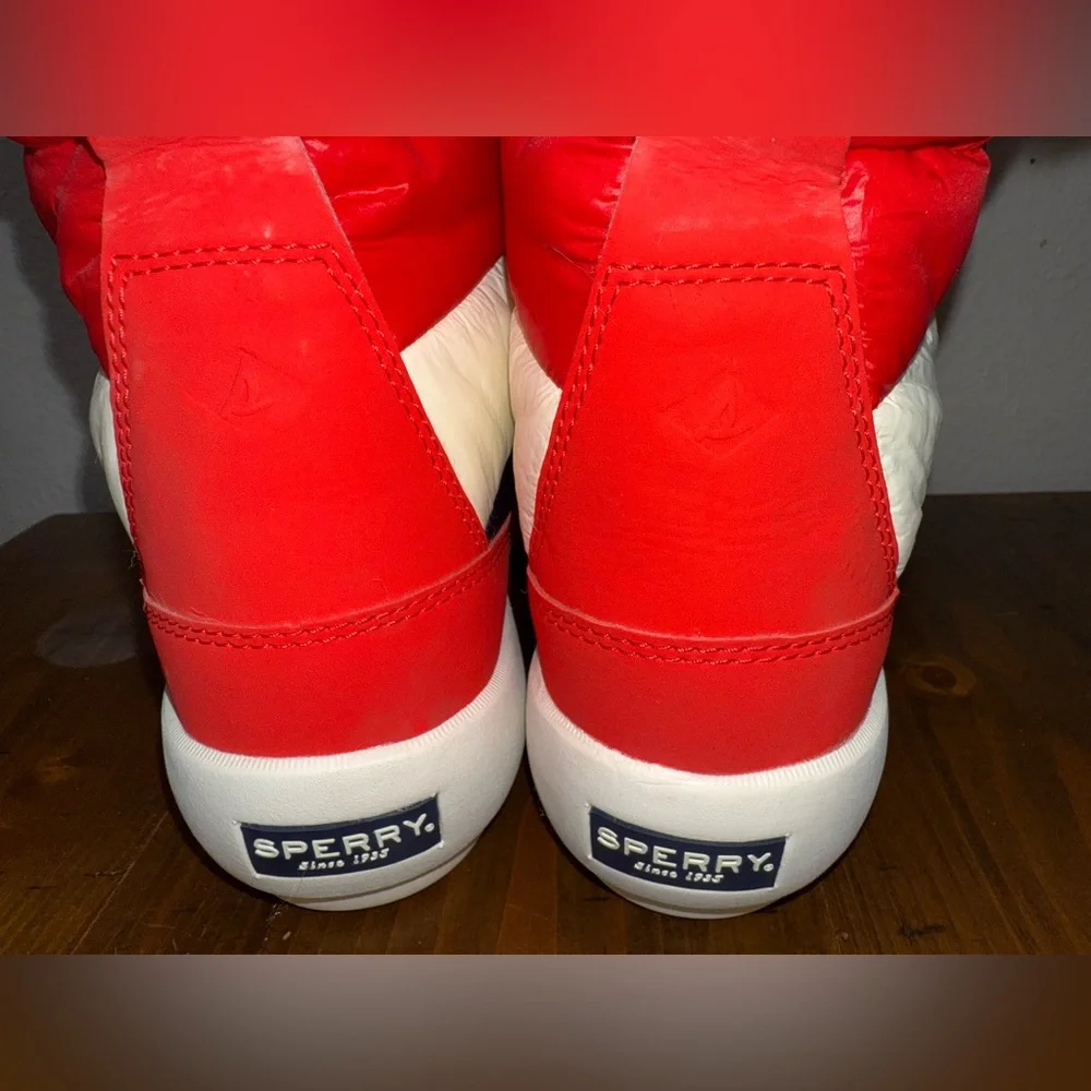 Sperry Plushwave Red Faux Fur Snow Boots Coastal Preppy Wintercore-Sz 10 - Picture 3 of 9